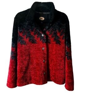 Vtg Country Clothing Co Red Black Plush Boxy Button Down Jacket Shacket Sz L